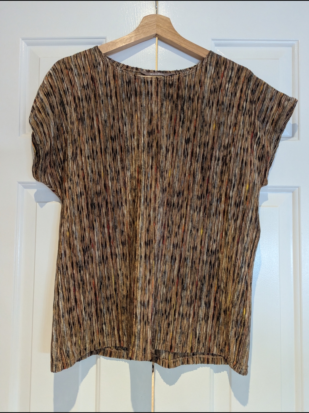 Vintage Womens TanJay Colorful Brown Short Sleeve Relaxed Fit Top Blouse Boho